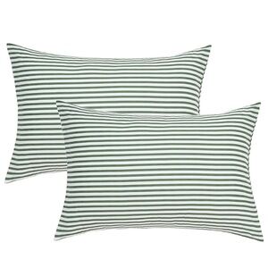 Green Striped Pillowcases 100% Natural Cotton-Set of 2